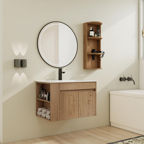 Wall-Mounted Bathroom Vanity With Sink and Storage Rack, Soft Close