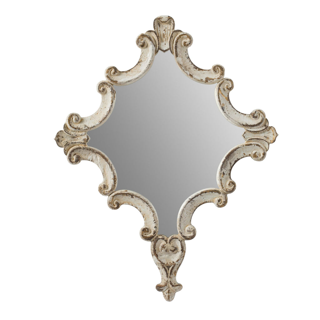 Distressed White Diamond Scrollwork Accent Mirror