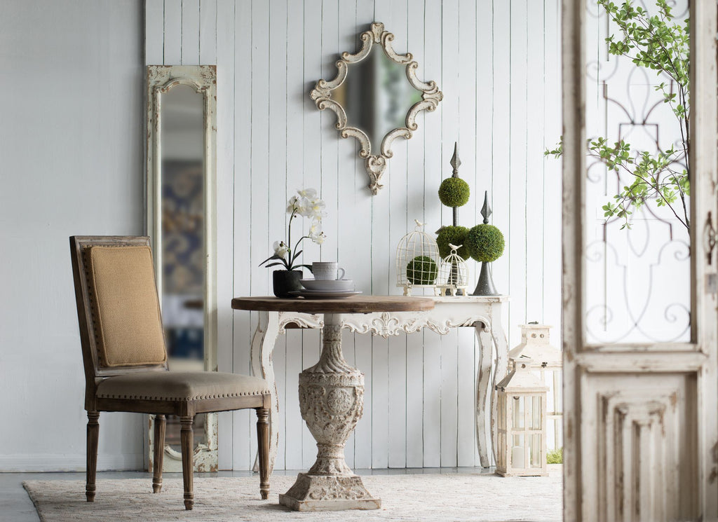 Distressed White Diamond Scrollwork Accent Mirror