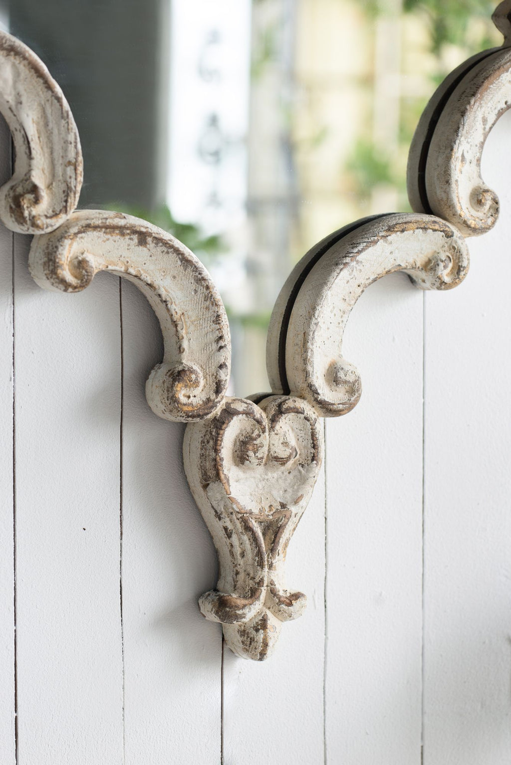 Distressed White Diamond Scrollwork Accent Mirror