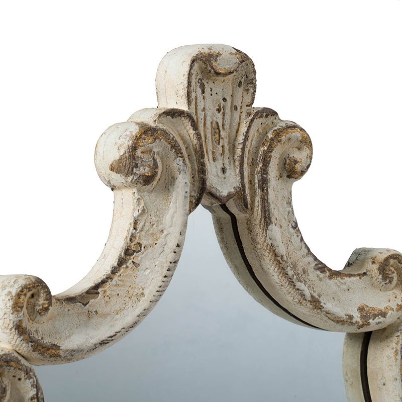 Distressed White Diamond Scrollwork Accent Mirror