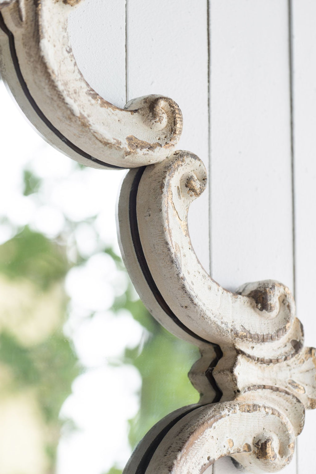 Distressed White Diamond Scrollwork Accent Mirror