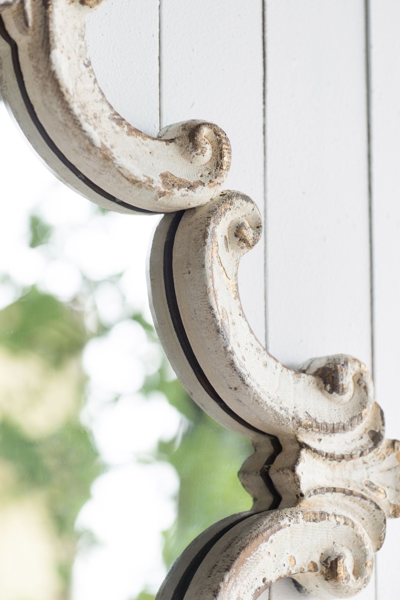 Distressed White Diamond Scrollwork Accent Mirror