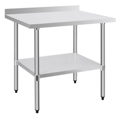 x Stainless Steel Work Table with Backsplash and Undershelf
