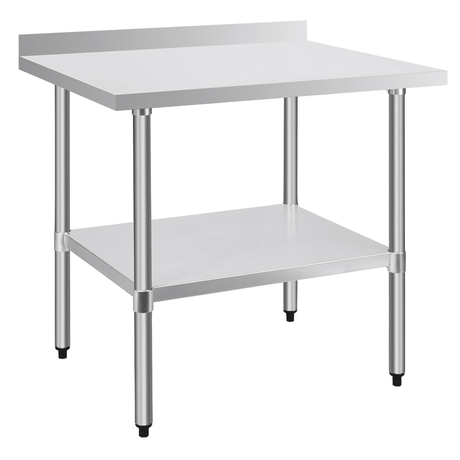 x Stainless Steel Work Table with Backsplash and Undershelf