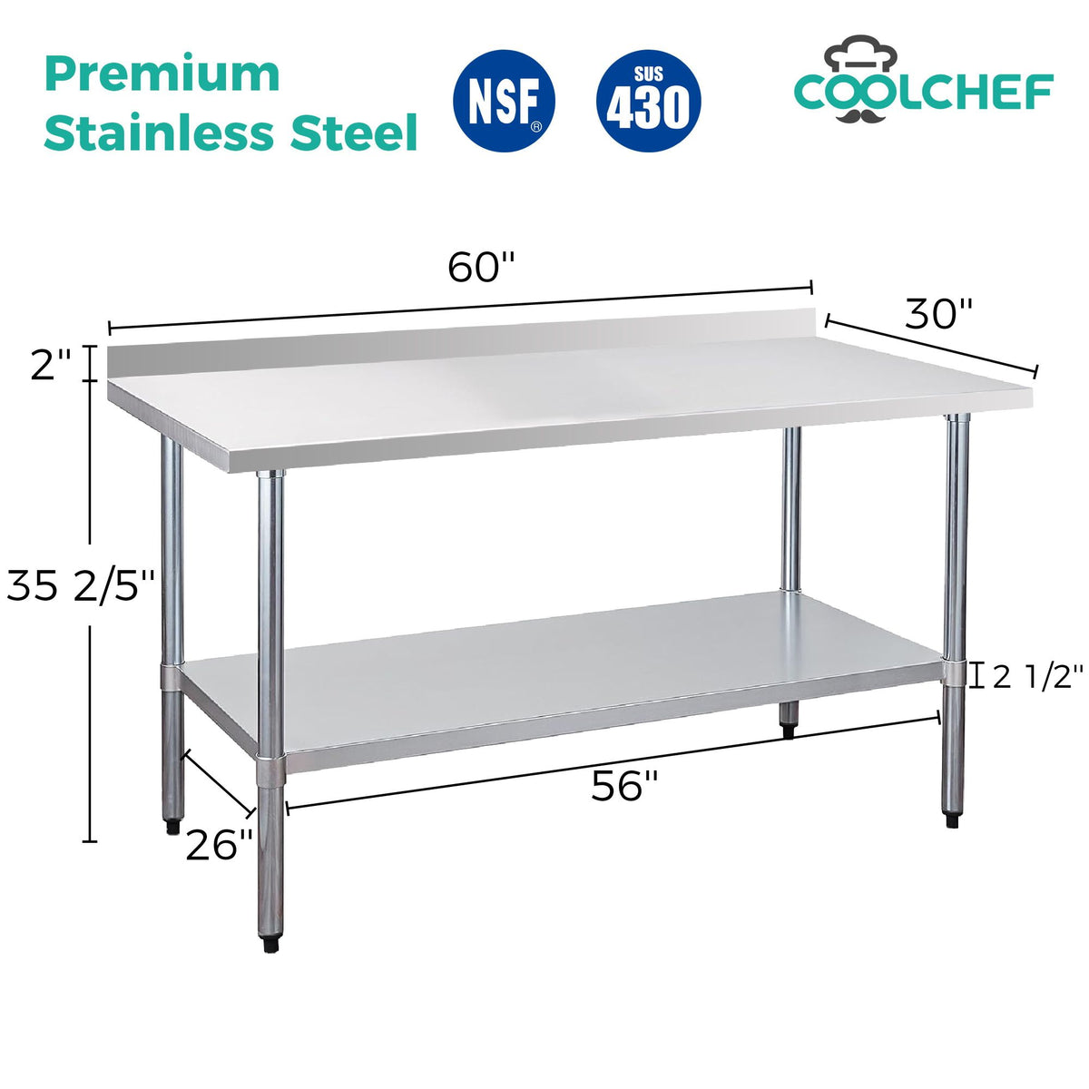 Commercial Work Table with Undershelf for Efficient Kitchen Workspace