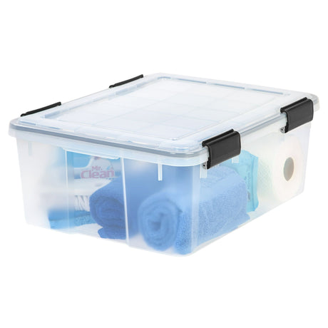 Airtight Plastic Storage Bin with Secure Latching Buckles and Stackable Design