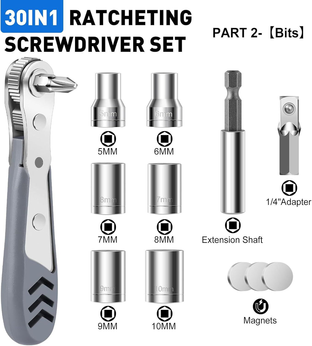 Right-Angle Ratcheting Screwdriver Set for Tight Spaces