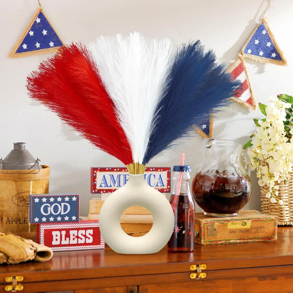 Red, White and Blue Faux Pampas Stems