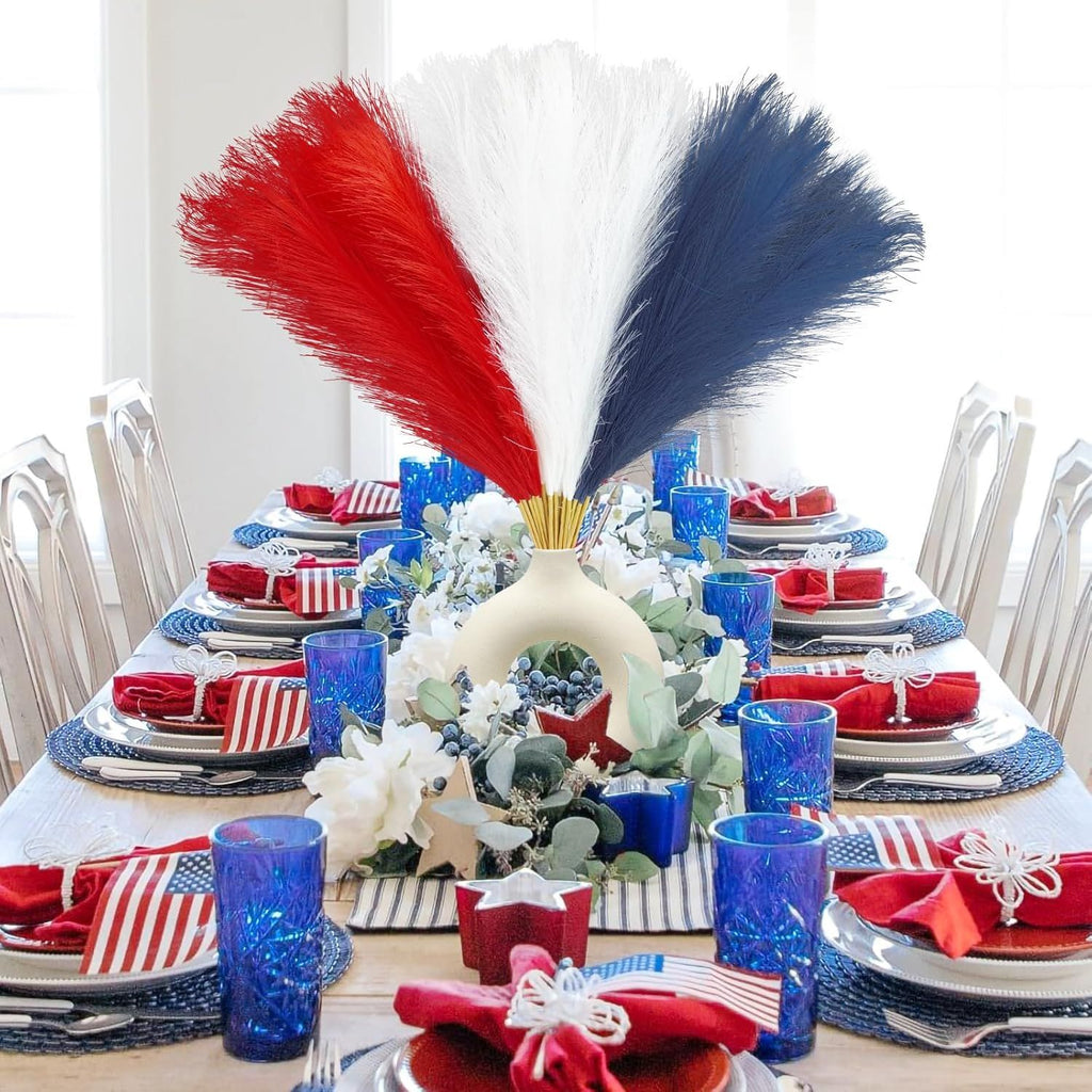 Red, White and Blue Faux Pampas Stems