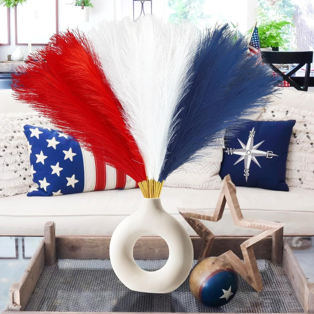 Red, White and Blue Faux Pampas Stems