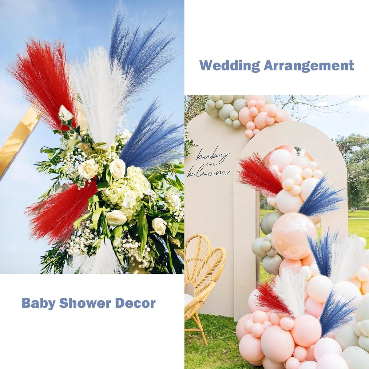 Red, White and Blue Faux Pampas Stems