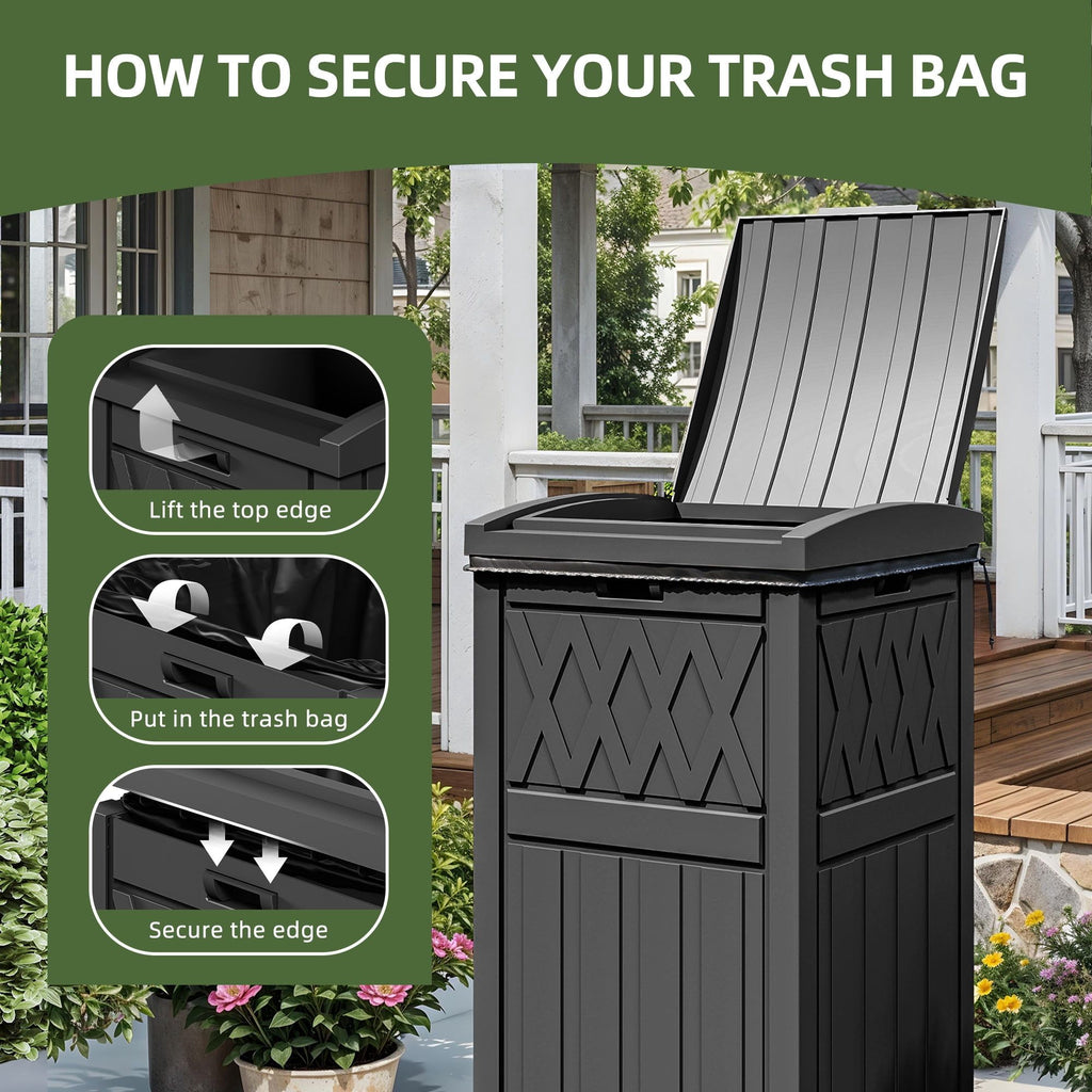 Outdoor Trash Bin with Double Lid and Slide Tray