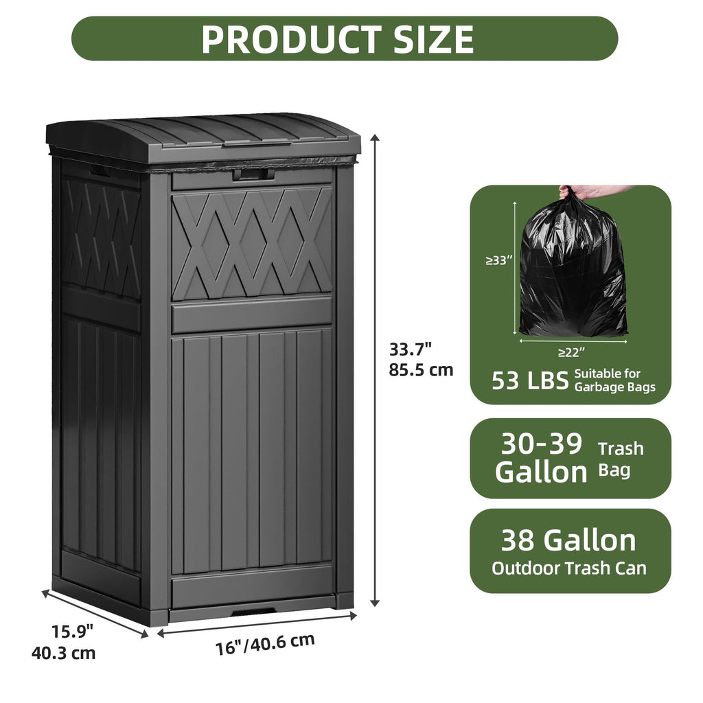 Outdoor Trash Bin with Double Lid and Slide Tray