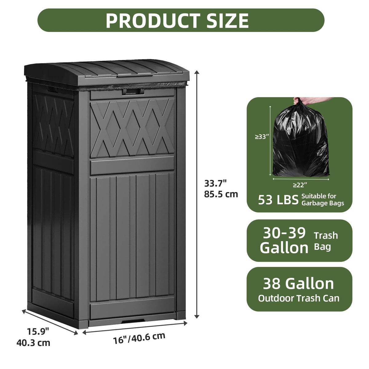 Outdoor Trash Bin with Double Lid and Slide Tray
