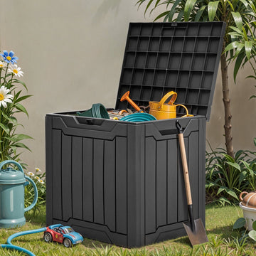 31 Gallon Outdoor Resin Deck Box – water-ready, Lockable, Multi-Use