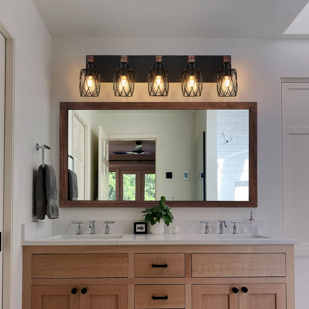 Industrial Five-Light Black Cage Wall Sconce