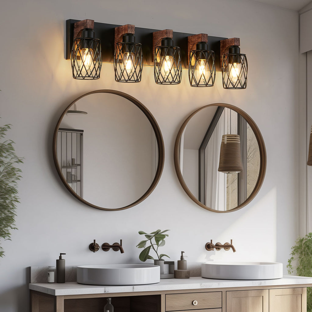 Industrial Five-Light Black Cage Wall Sconce
