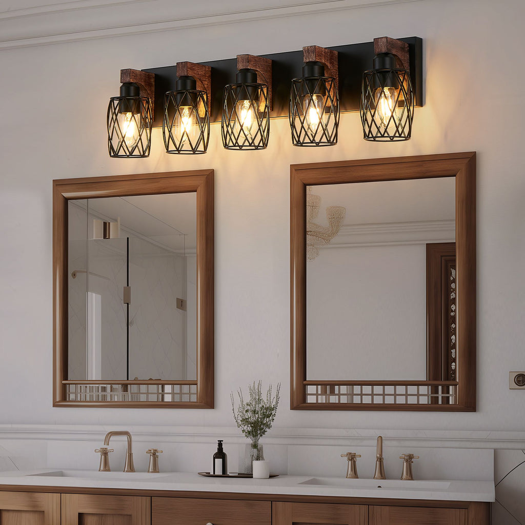 Industrial Five-Light Black Cage Wall Sconce