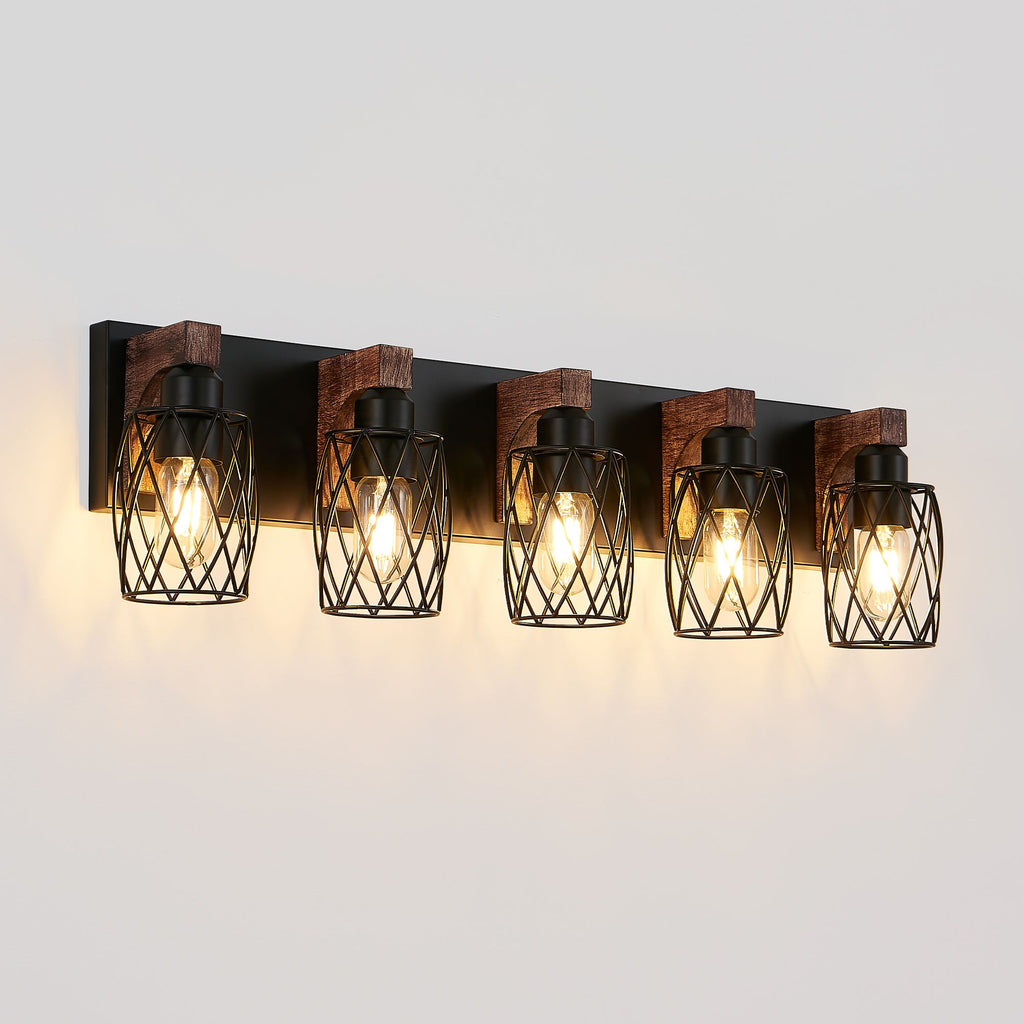Industrial Five-Light Black Cage Wall Sconce