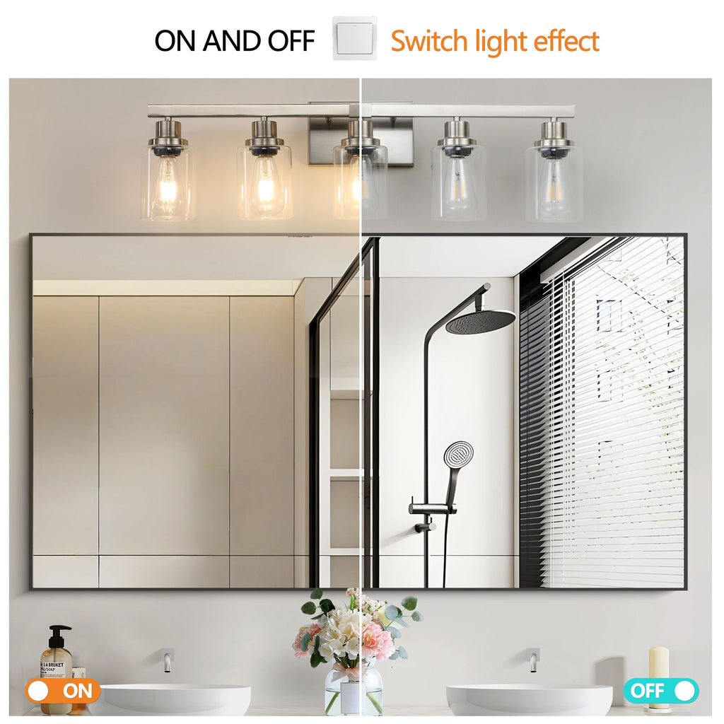 31- Modern 5-Light Bathroom Vanity Light Fixture in Brushed Nickel with Clear Glass Shades