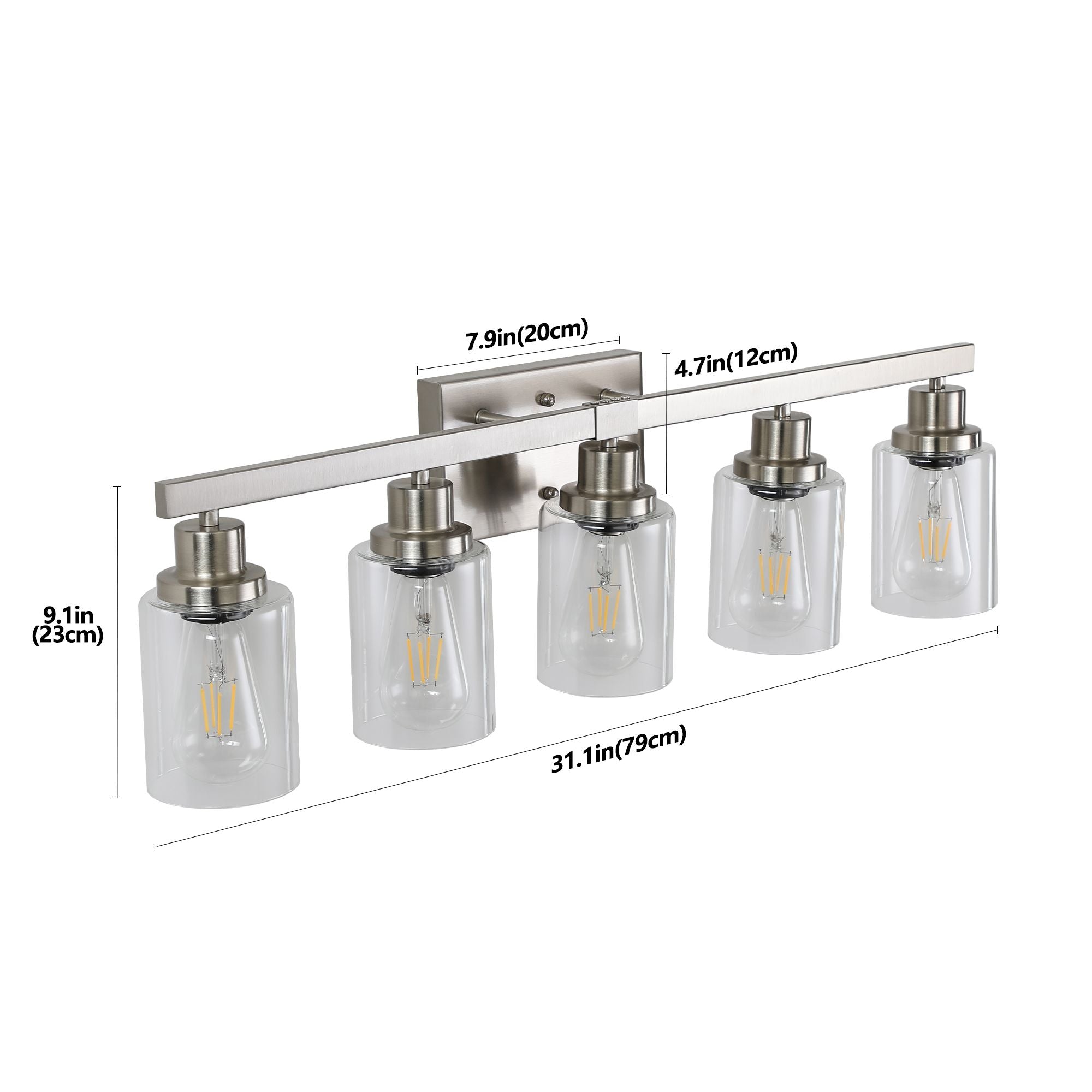 31- Modern 5-Light Bathroom Vanity Light Fixture in Brushed Nickel with Clear Glass Shades