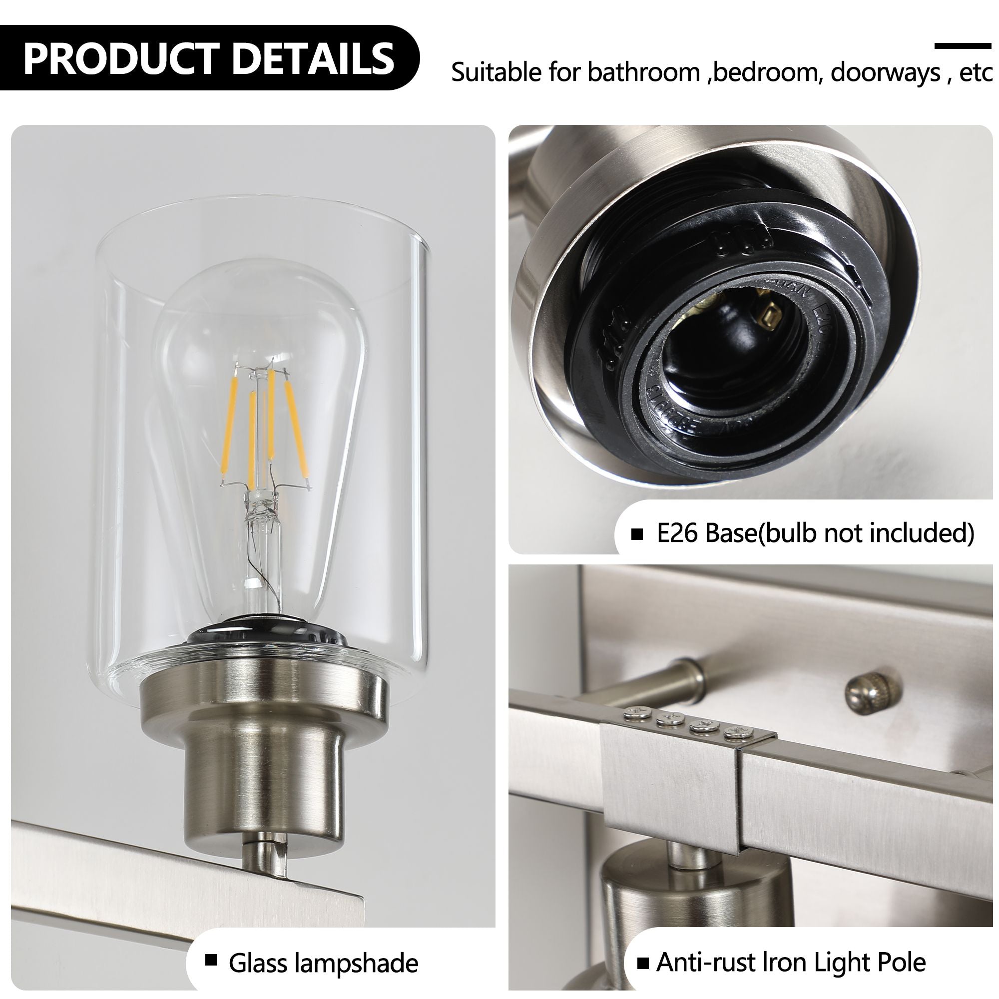 31- Modern 5-Light Bathroom Vanity Light Fixture in Brushed Nickel with Clear Glass Shades