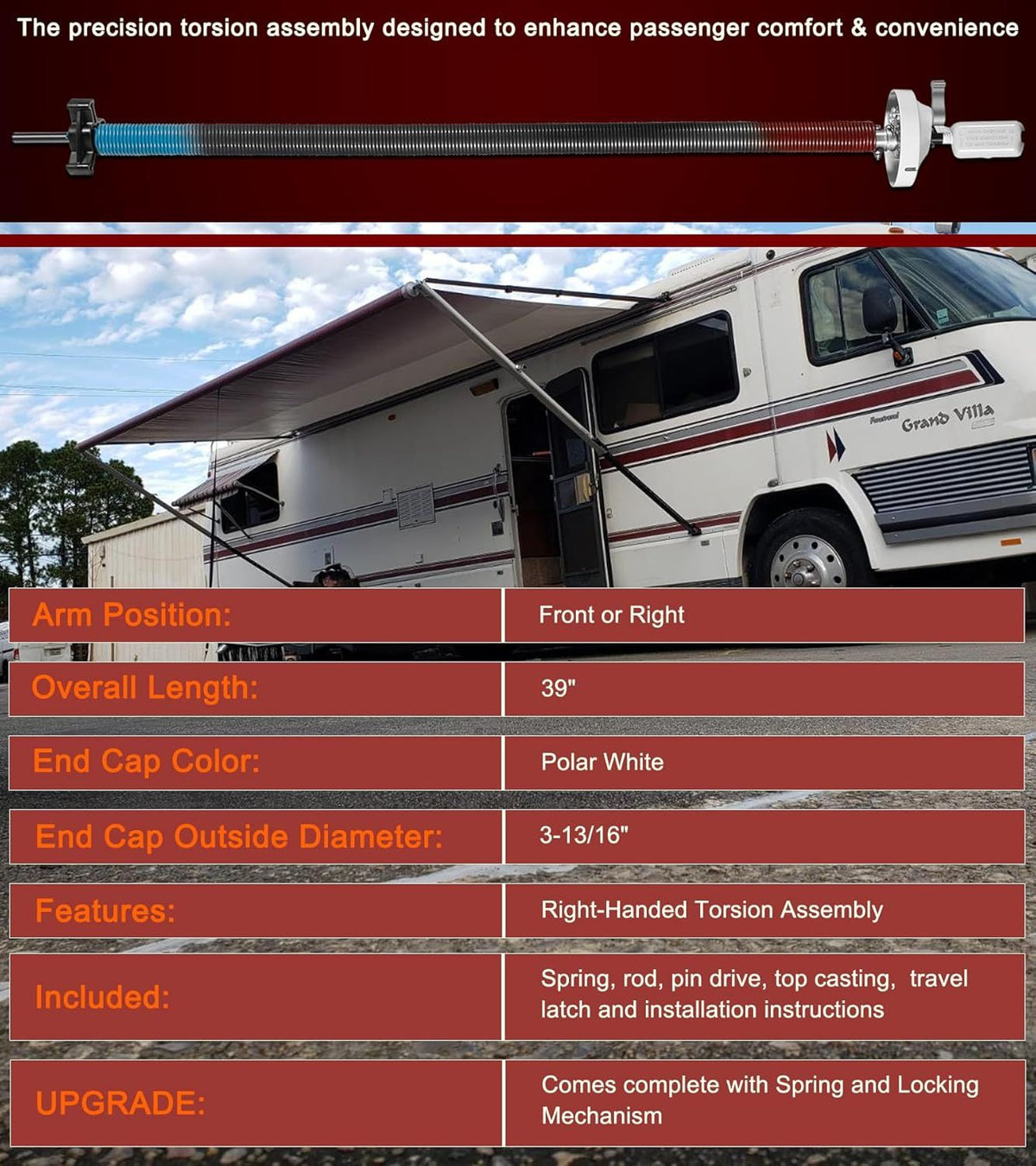 Right-Hand RV Awning Torsion Assembly