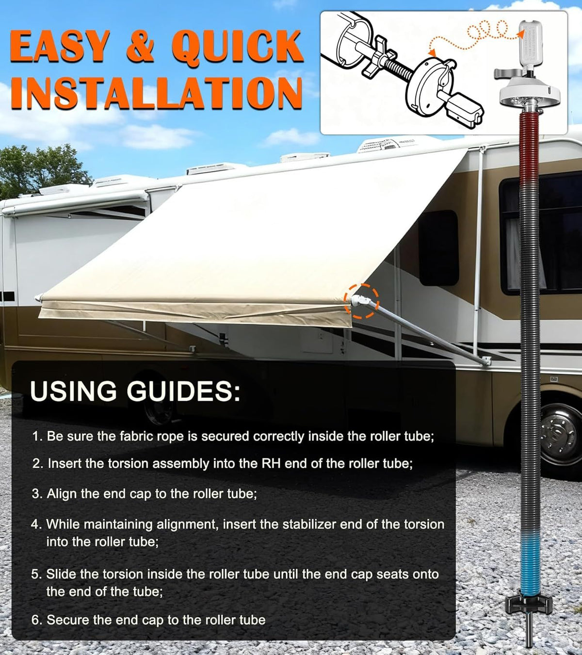 Right-Hand RV Awning Torsion Assembly