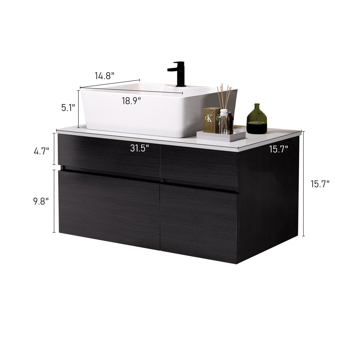 Floating Bathroom Vanity with Vessel Sink and Storage