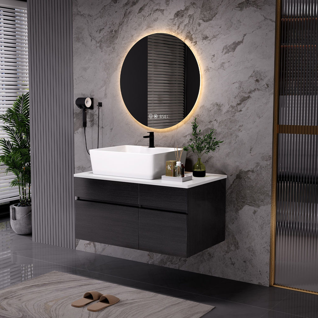 Floating Bathroom Vanity with Vessel Sink and Storage