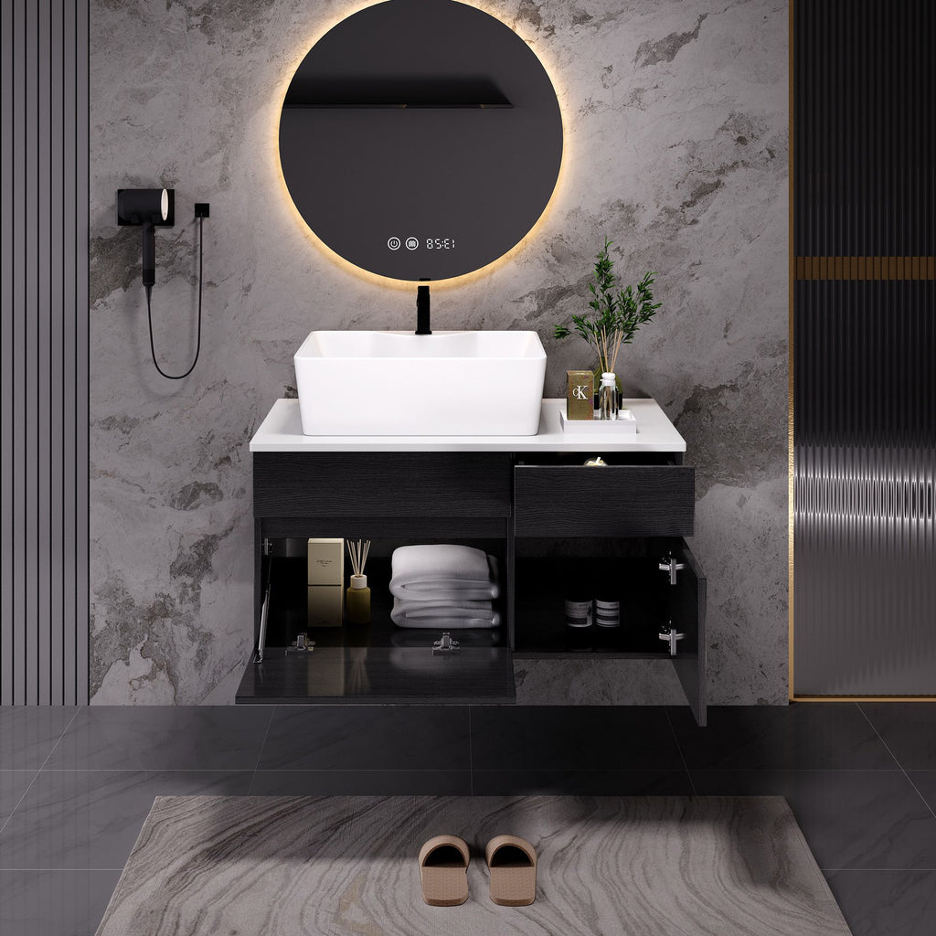 Floating Bathroom Vanity with Vessel Sink and Storage