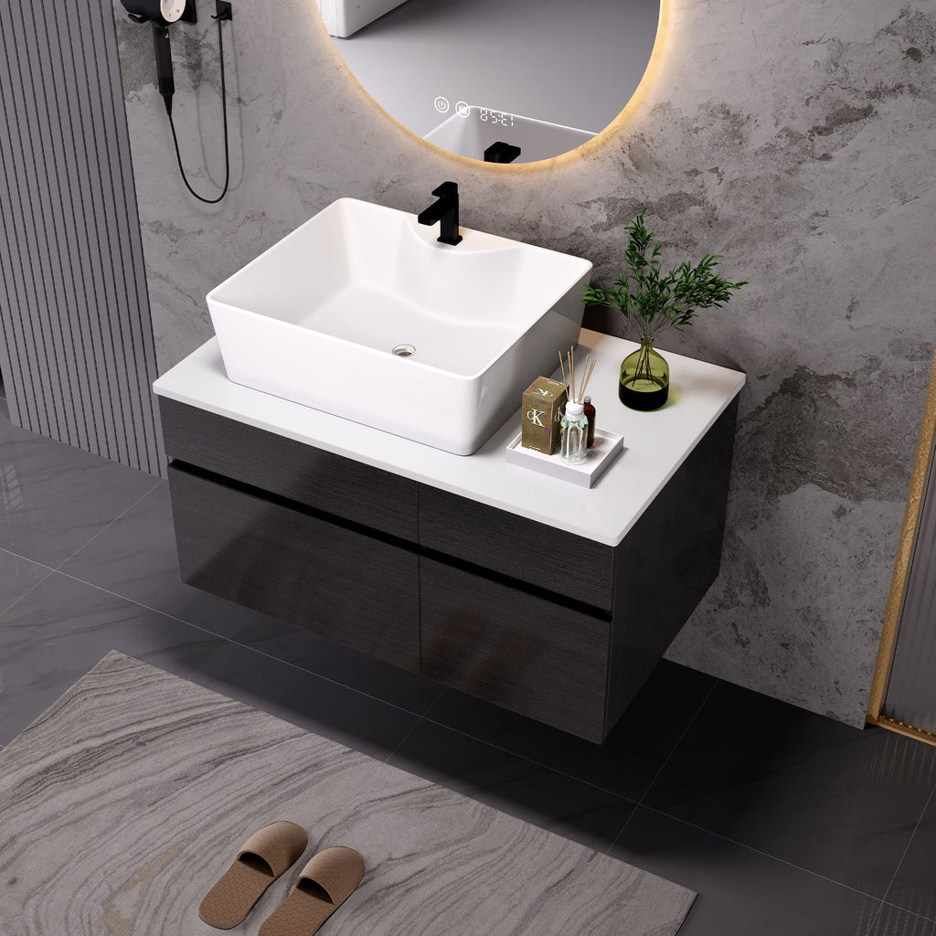 Floating Bathroom Vanity with Vessel Sink and Storage