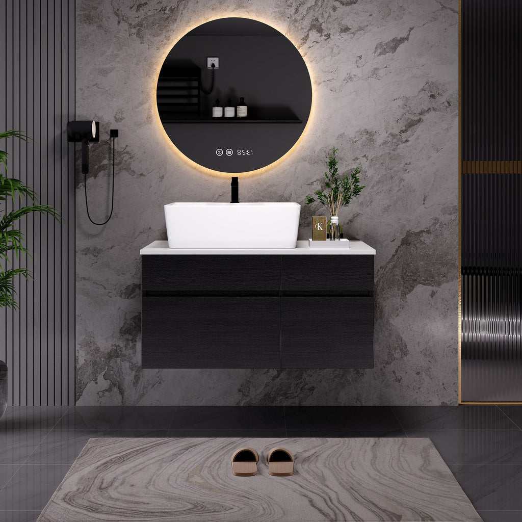 Floating Bathroom Vanity with Vessel Sink and Storage