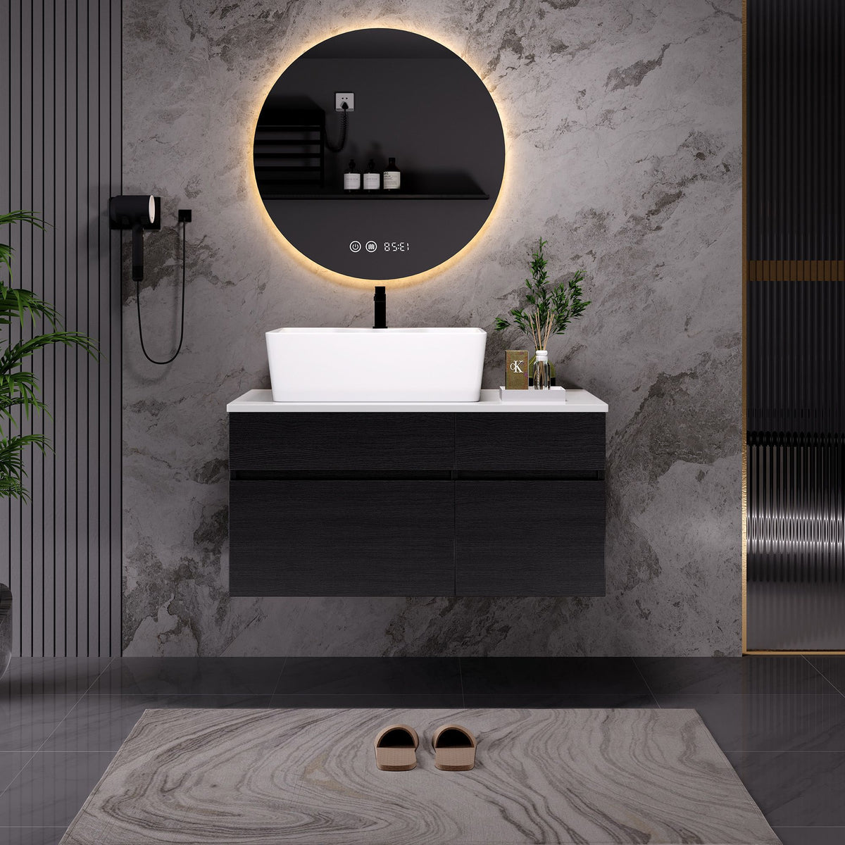 Floating Bathroom Vanity with Vessel Sink and Storage