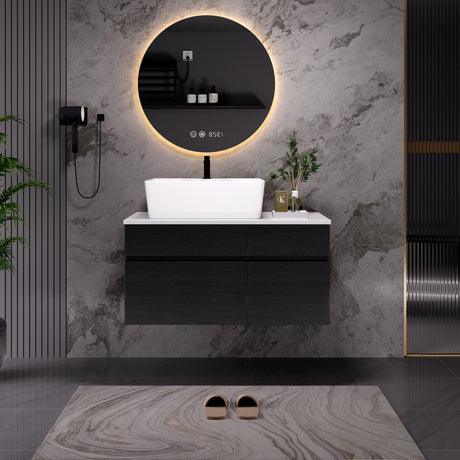 Floating Bathroom Vanity with Vessel Sink and Storage