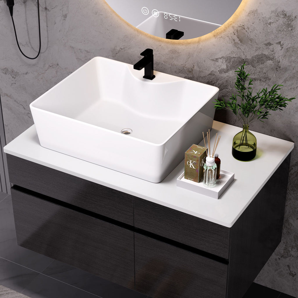 Floating Bathroom Vanity with Vessel Sink and Storage