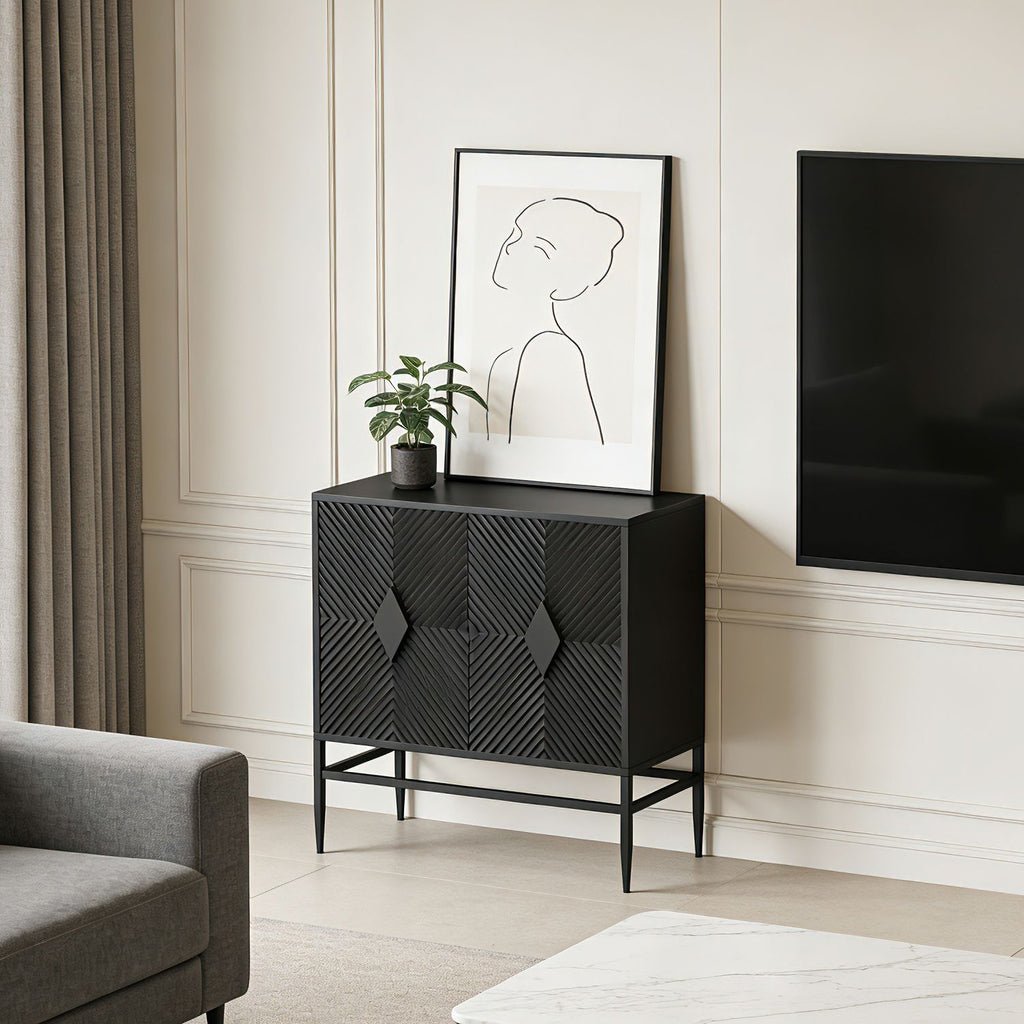 Modern 2-Door Wooden Storage Cabinet with Adjustable Shelf and Metal Legs