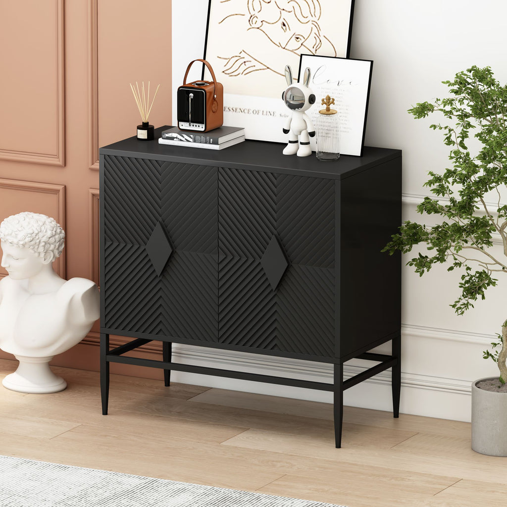 Modern 2-Door Wooden Storage Cabinet with Adjustable Shelf and Metal Legs