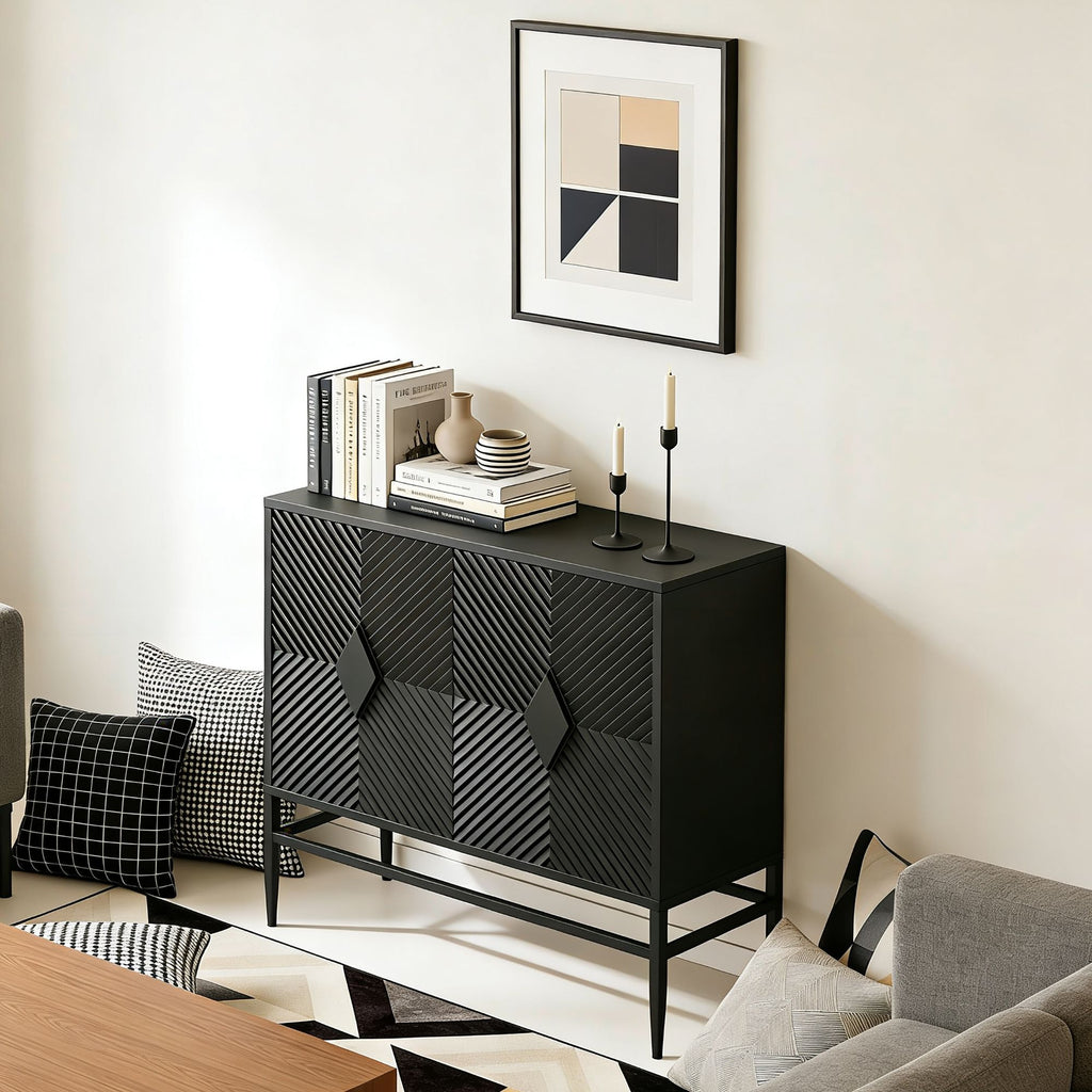 Modern 2-Door Wooden Storage Cabinet with Adjustable Shelf and Metal Legs