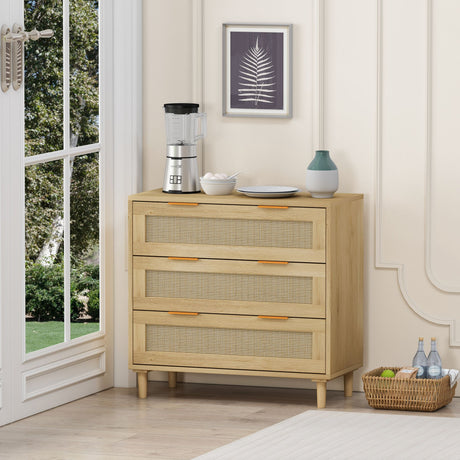 3-Drawer Rattan Storage Cabinet with Natural Drawers