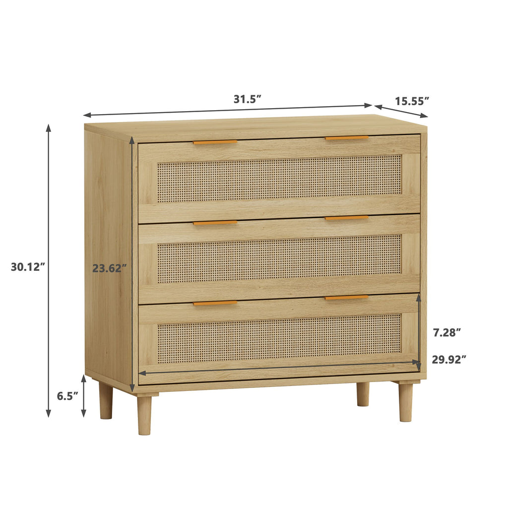 3-Drawer Rattan Storage Cabinet with Natural Drawers