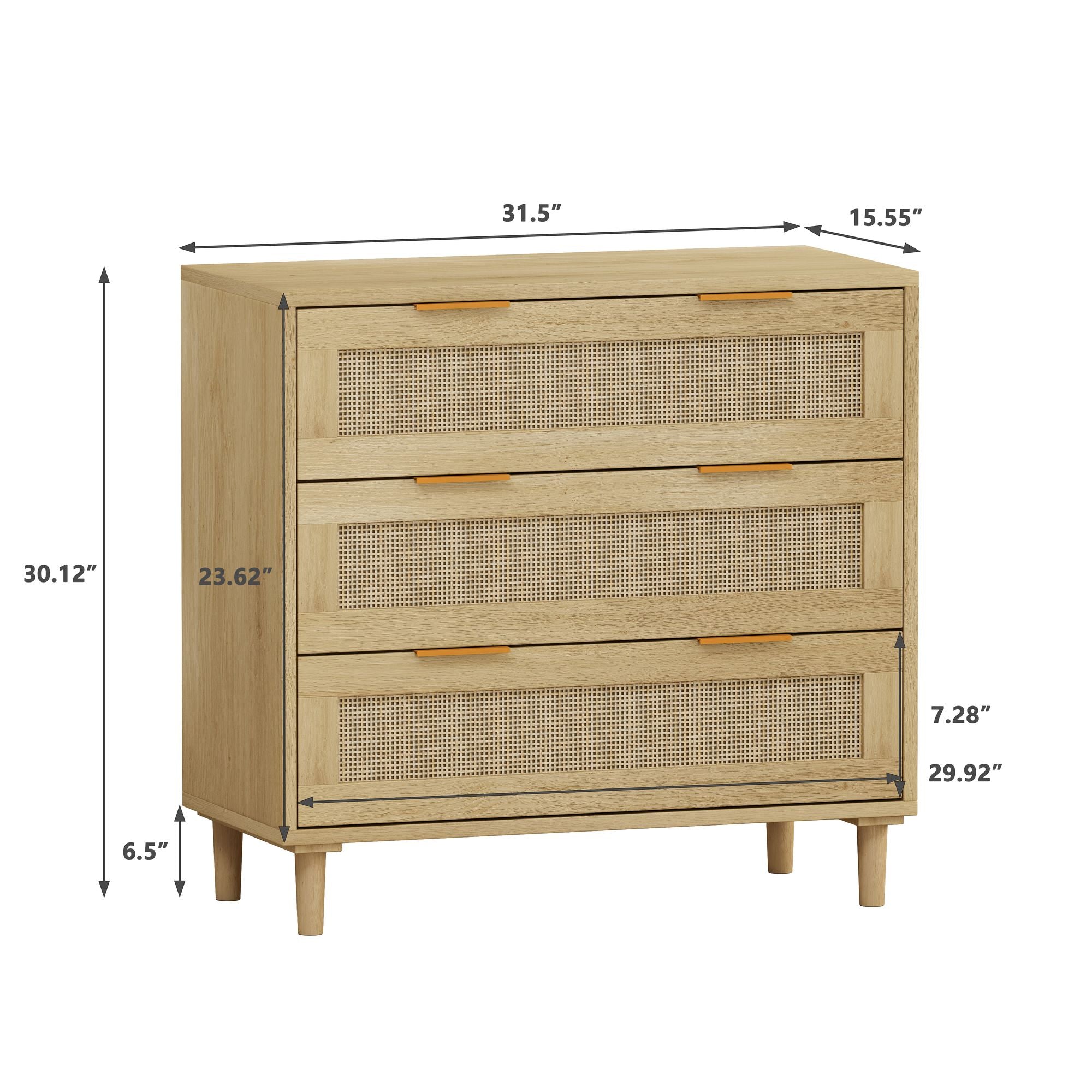 3-Drawer Rattan Storage Cabinet with Natural Drawers