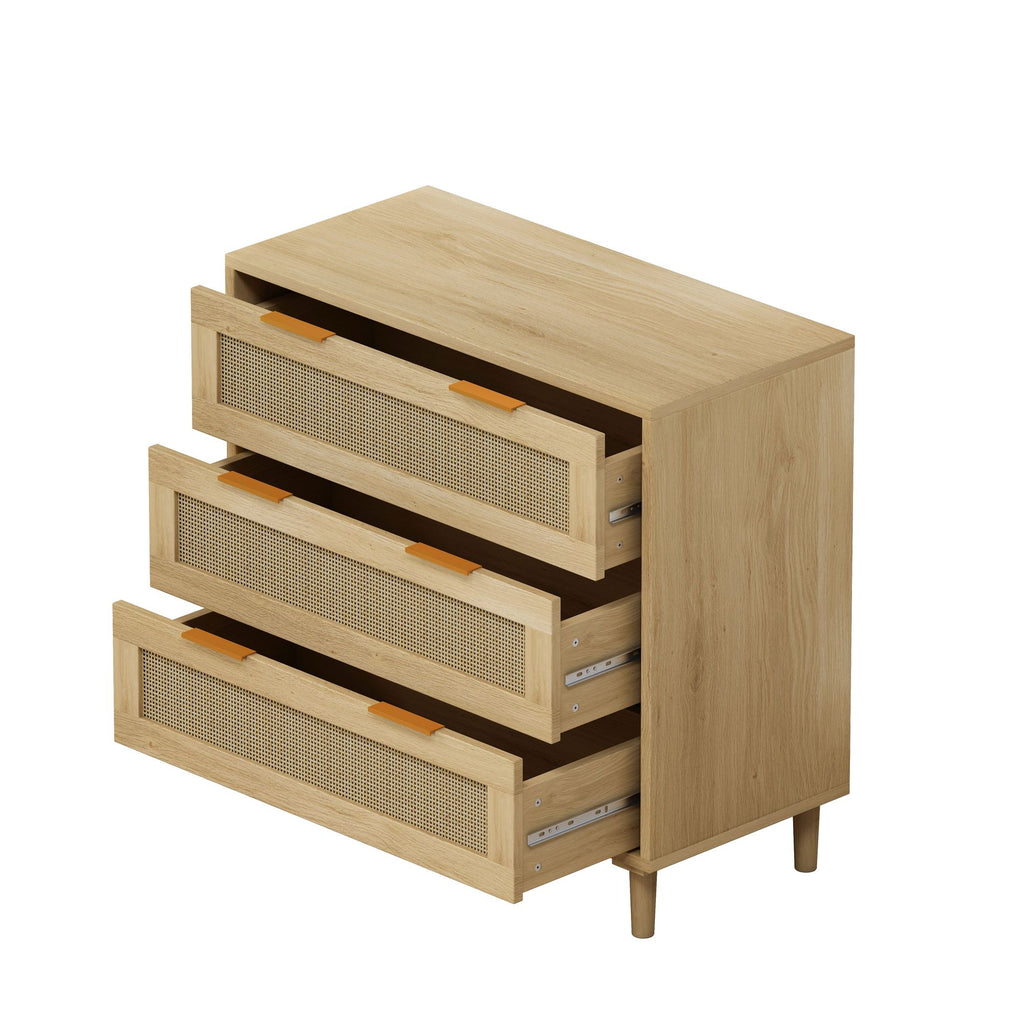 3-Drawer Rattan Storage Cabinet with Natural Drawers