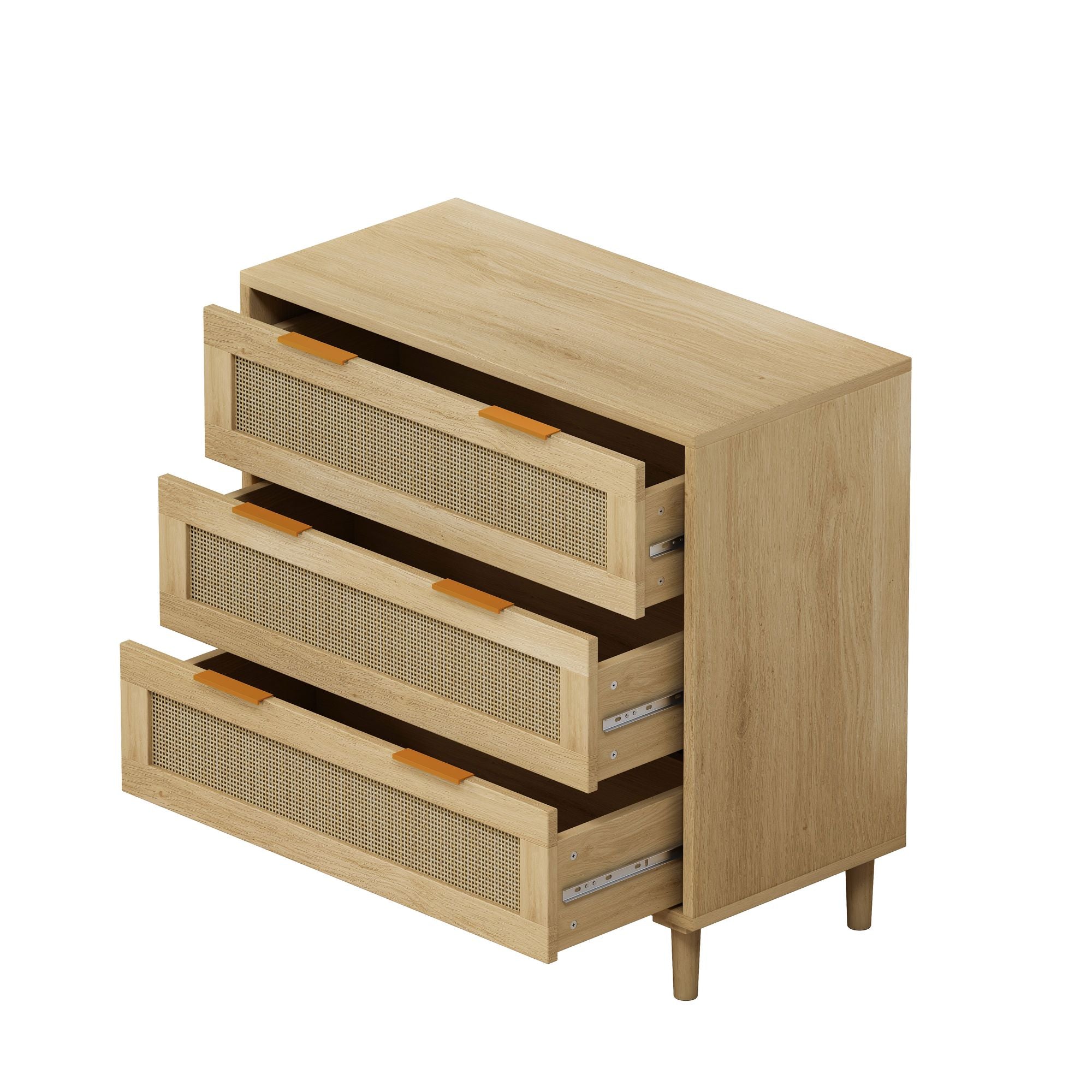 3-Drawer Rattan Storage Cabinet with Natural Drawers