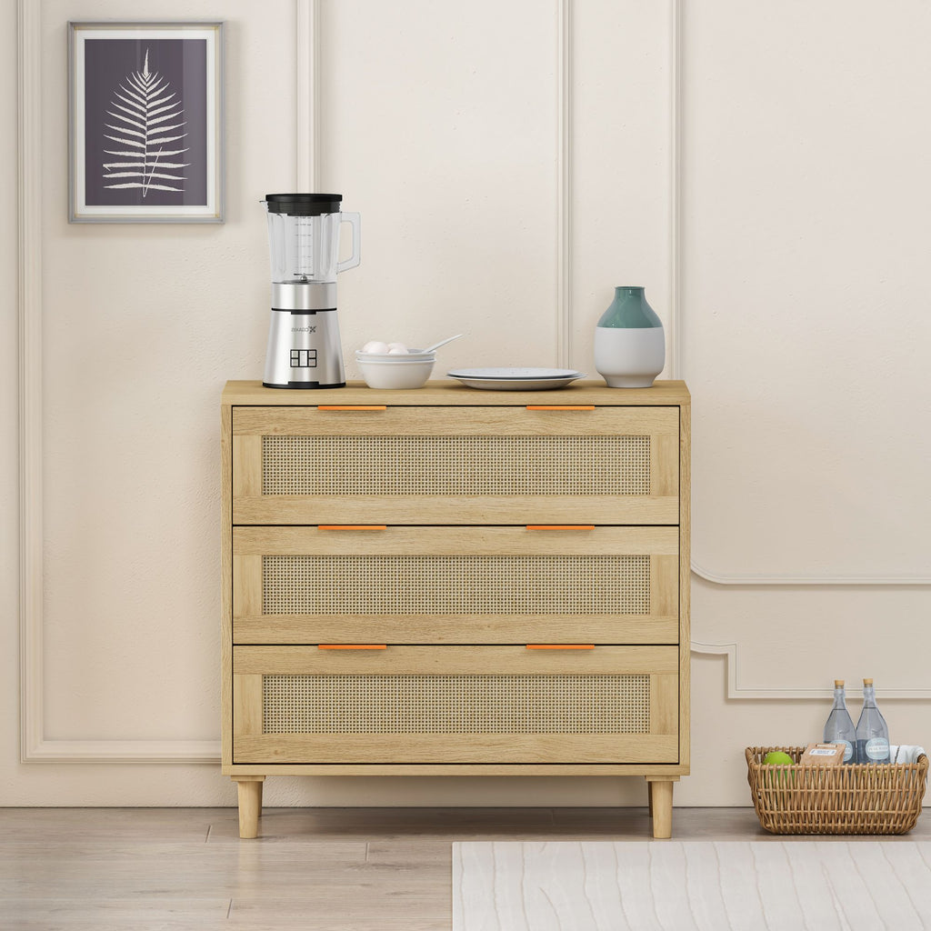 3-Drawer Rattan Storage Cabinet with Natural Drawers