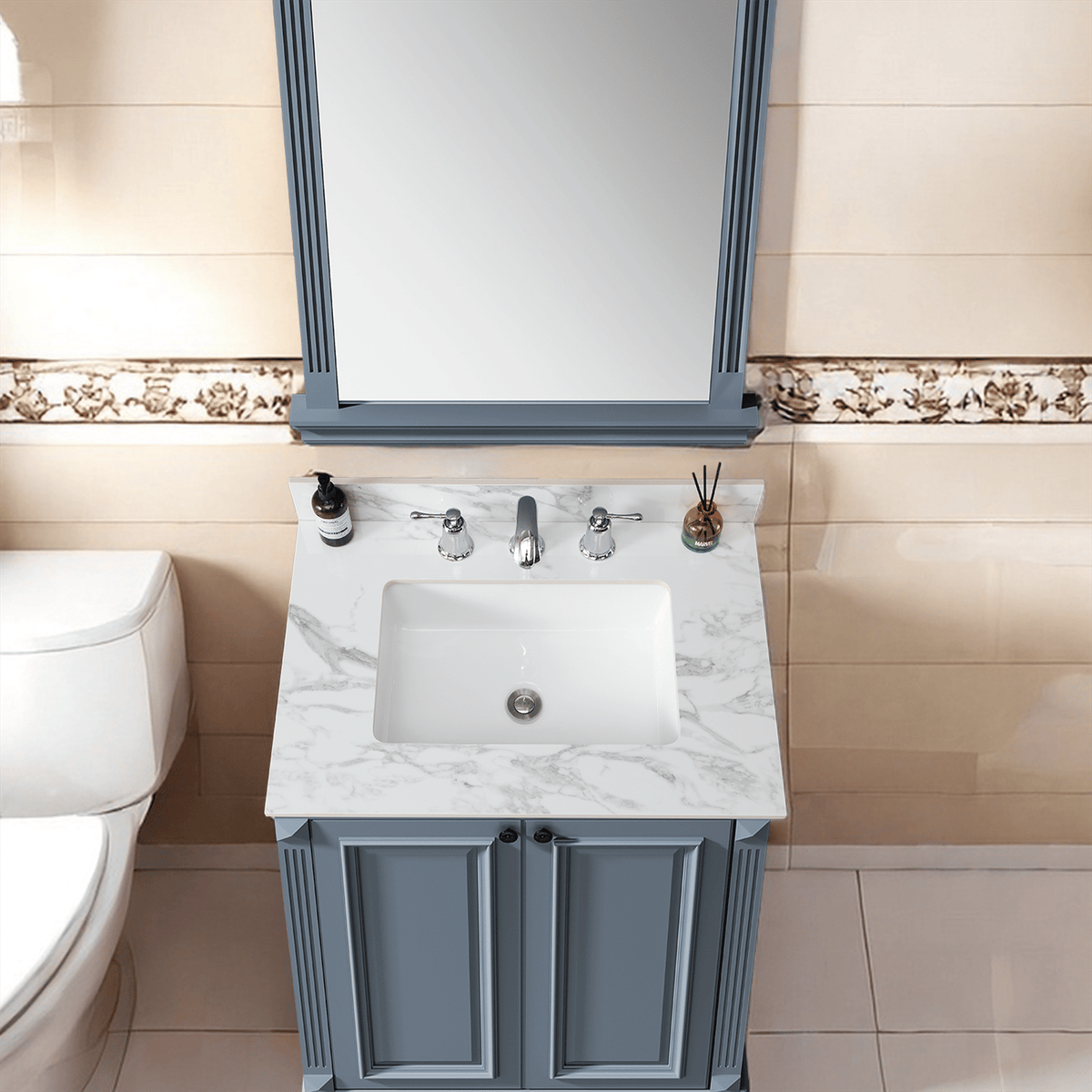 Carra White Vanity Top with Undermount Sink and Backsplash