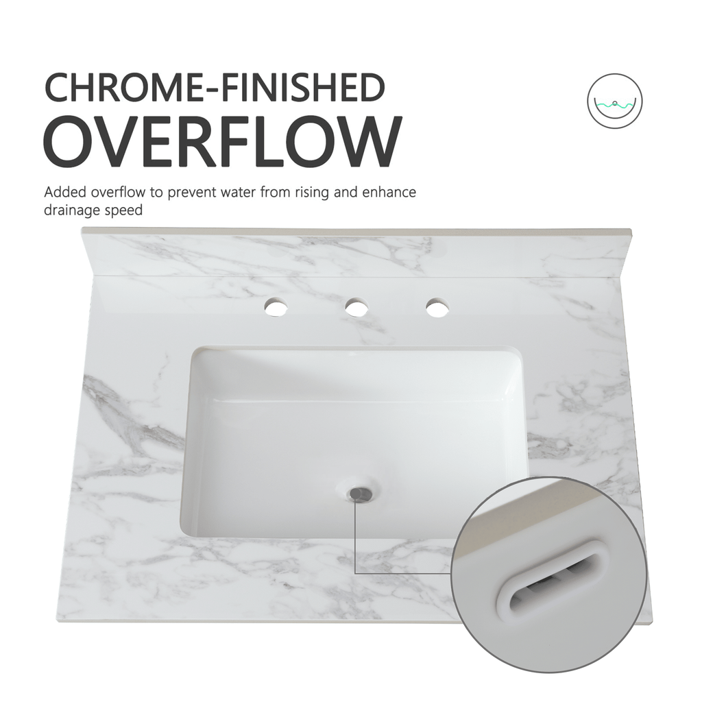 Carra White Vanity Top with Undermount Sink and Backsplash