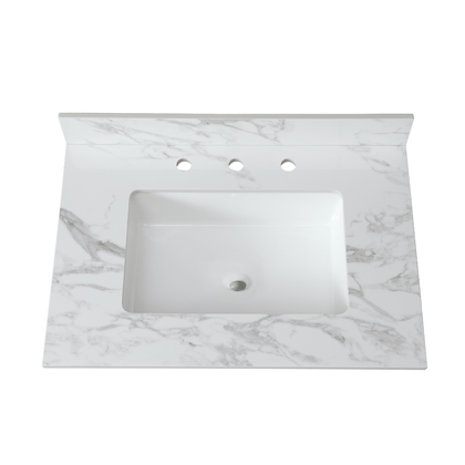 Carra White Vanity Top with Undermount Sink and Backsplash