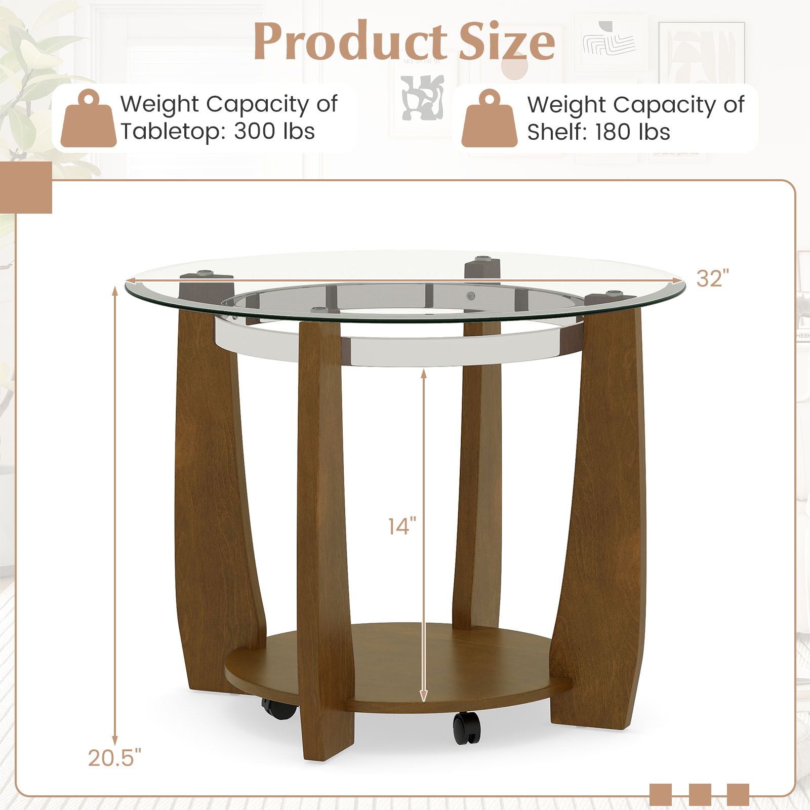 2-Tier Glass Round Coffee Table with Storage Shelf